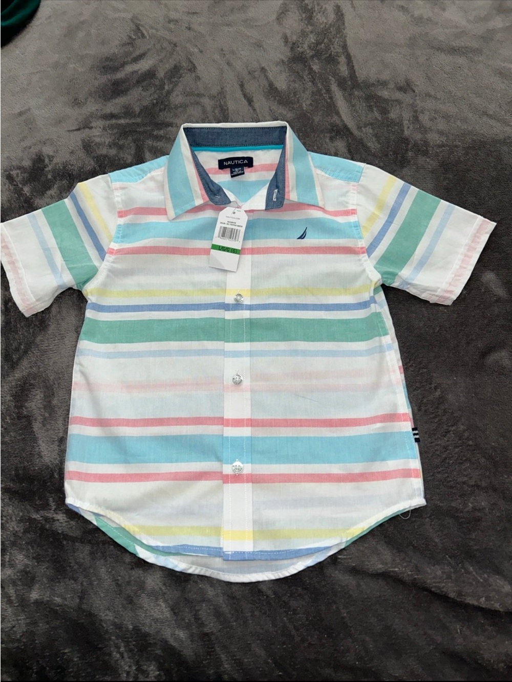 Nautica Boys' Pastel Multi-Stripe Short-Sleeve Button Down Shirt